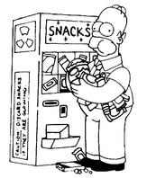 coloriage homer simpson devalise le distributeur de friandises
